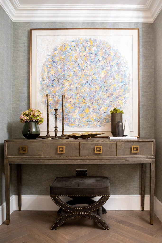 Gold-studded chair leg on wooden flooring – Blarney Residential, AK Interior, Cork