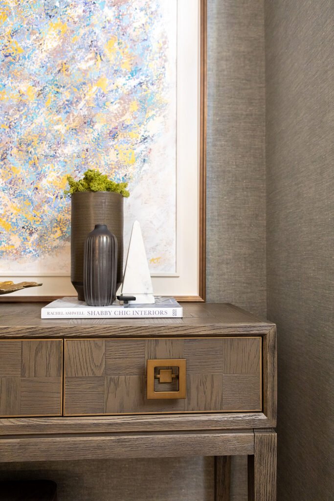 Drawer of a wooden cabinet with a square gold handle – Blarney Residential, AK Interior, Cork