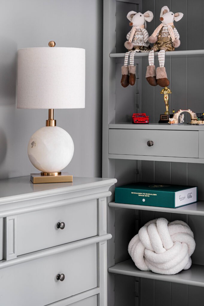 Styled shelving with children’s toys, books and soft accessories – Douglas Part One project, designed by AK Interior, Cork, Ireland.