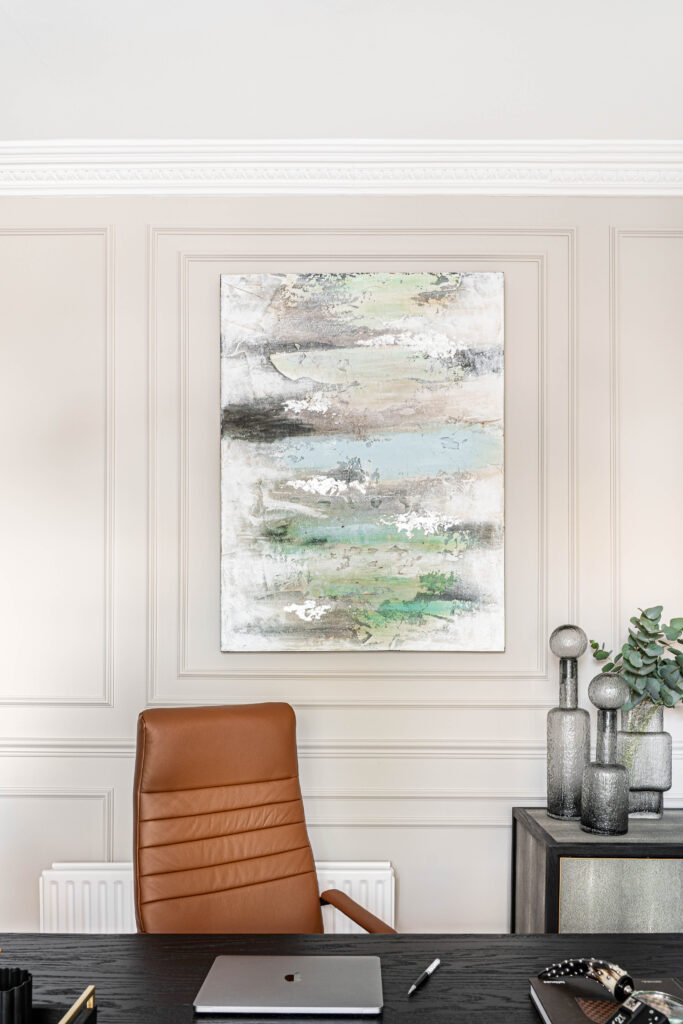 Workspace with textured vases and an abstract wall painting – Douglas Part Two, AK Interior, Cork