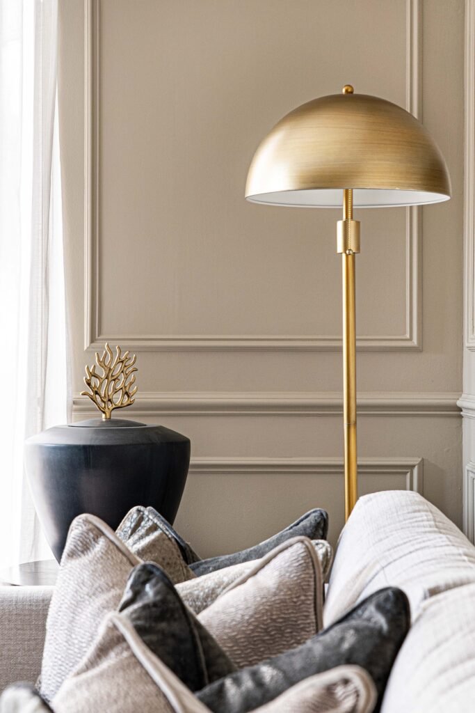 Decorative grey cushions on a light sofa in the living room – Douglas Part Two, AK Interior, Cork