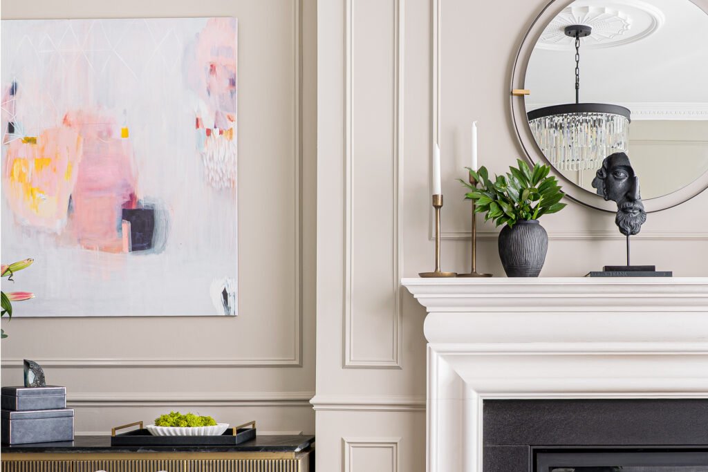 Wall art and fireplace with minimalistic styling – Douglas Part Two, AK Interior, Cork