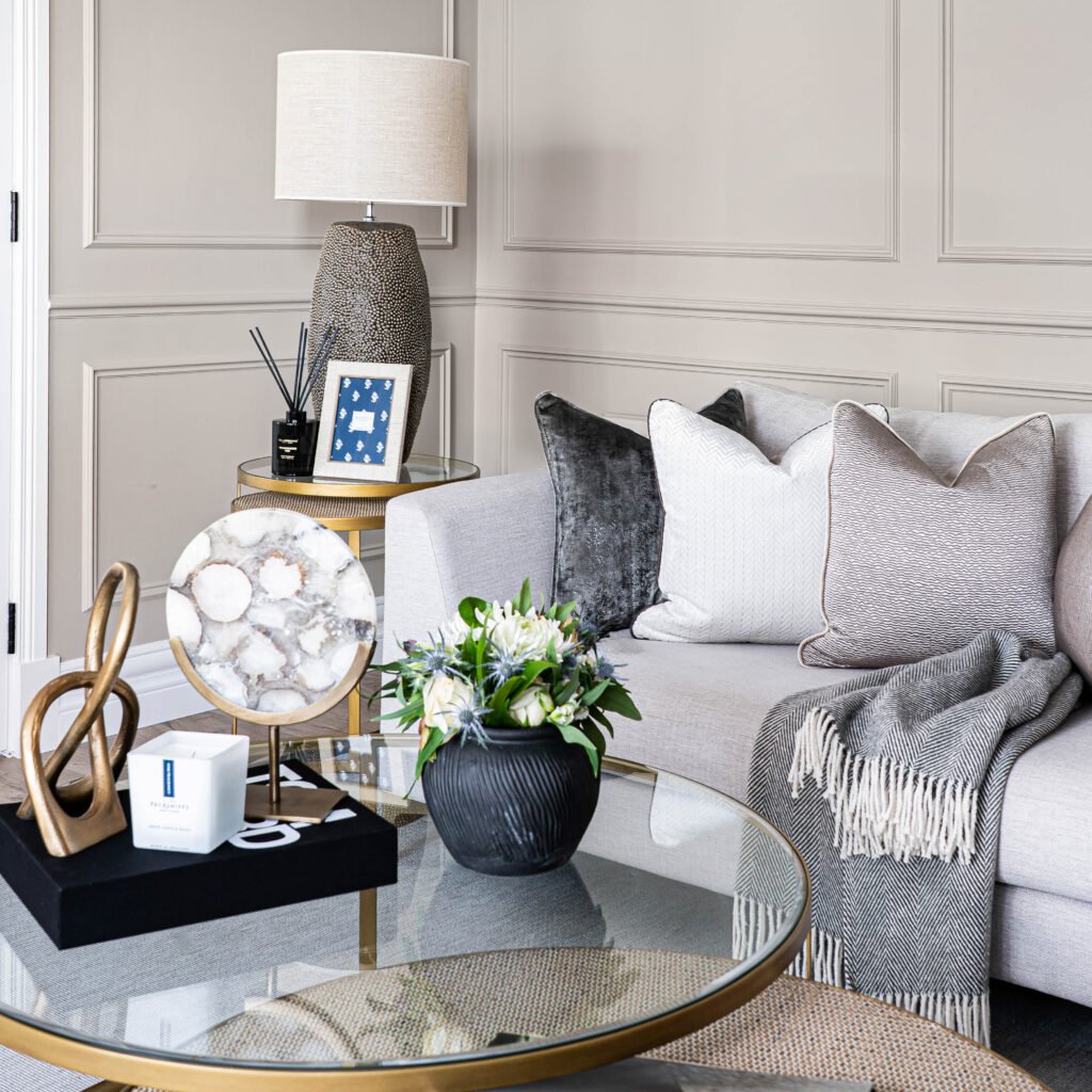 Sofa with cushions and a styled coffee table – Douglas Part Two, AK Interior, Cork