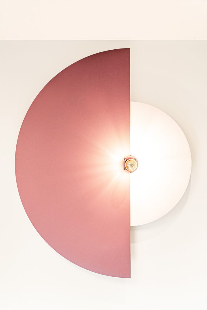 Half-circle pink wall light with soft glowing center – Bon Me project, designed by AK Interior Cork.