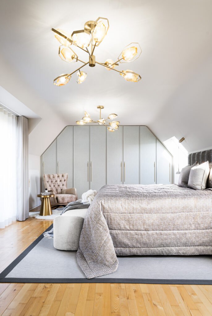 Bedroom interior with bed and ceiling light – Moneygurney Road Part One, AK Interior