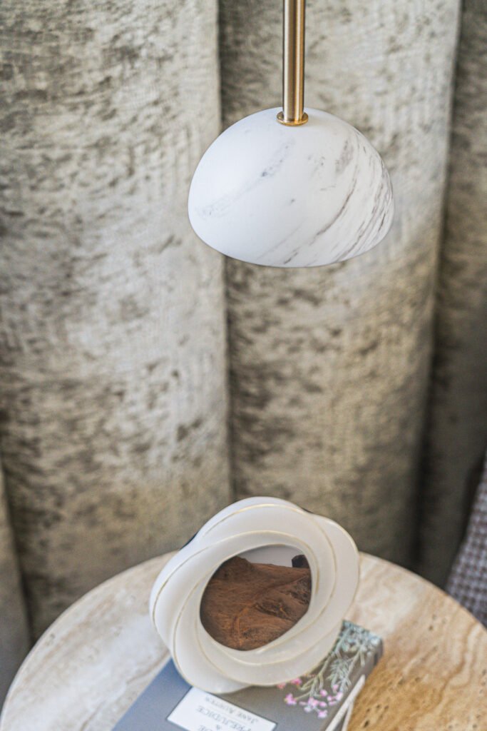 Close-up of a marble-inspired pendant lamp – Moneygurney Road Part One, AK Interior