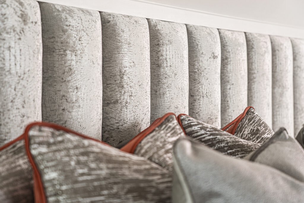 Vertical upholstered headboard with textured cushions – Moneygurney Road Part One, AK Interior