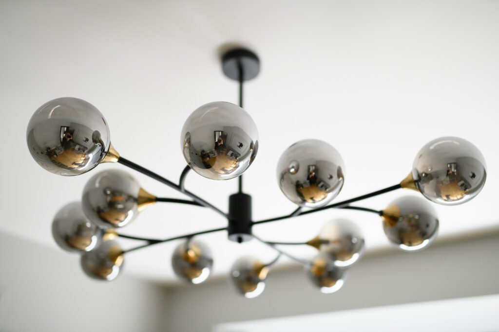 Modern multi-globe ceiling light fixture – Whitegate Holiday Home, AK Interior, Cork