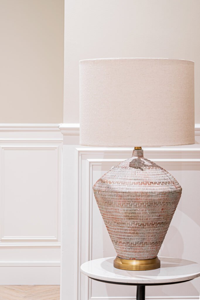 Decorative table lamp with textured ceramic base — The Steeples Part One by AK Interior