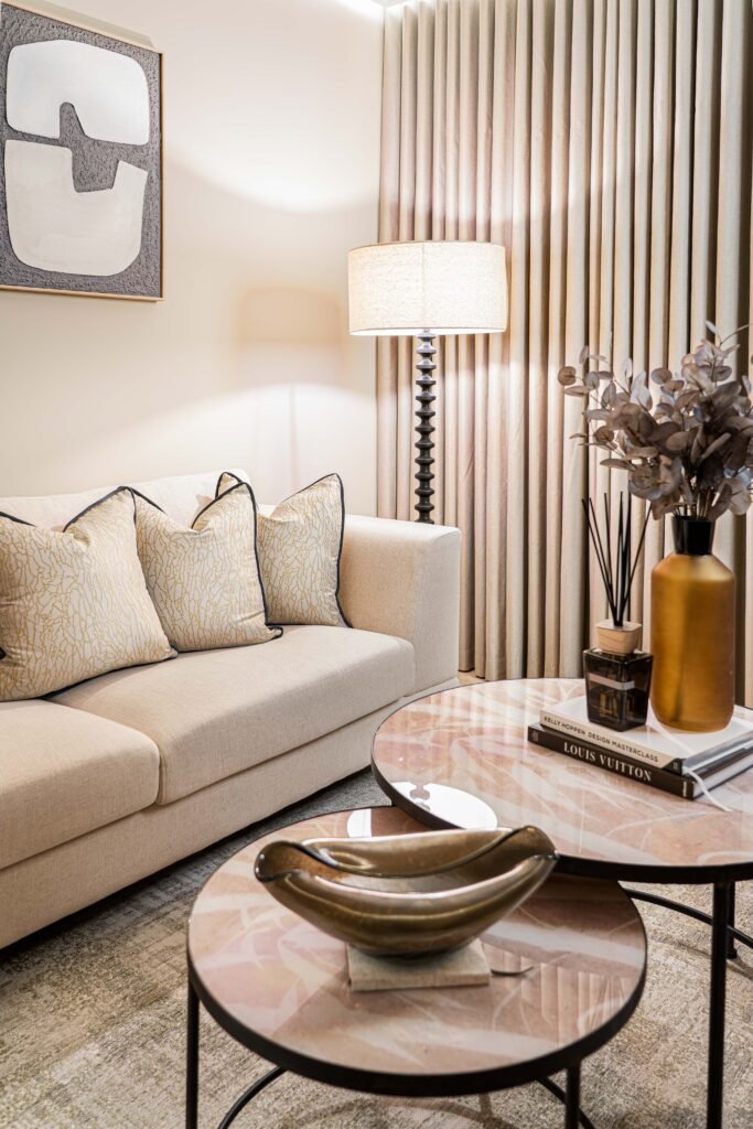 Side table styling with vase, lamp and minimal accessories — The Steeples Part One by AK Interior