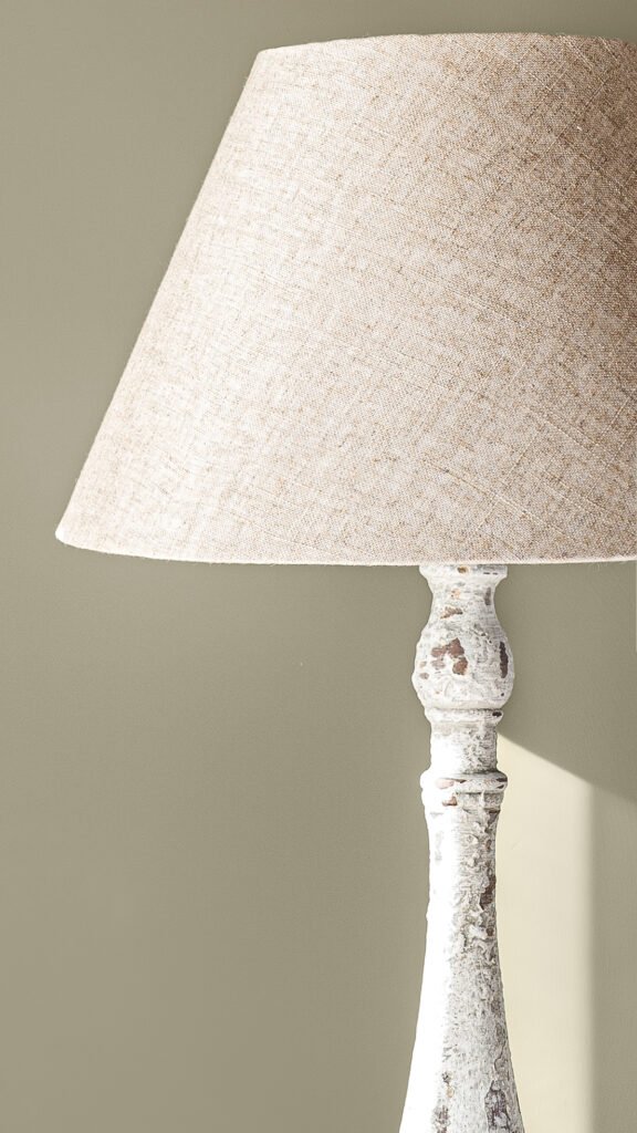 Close-up of beige fabric floor lamp shade – West Cork Waterfront, residential project by AK Interior, Cork, Ireland.