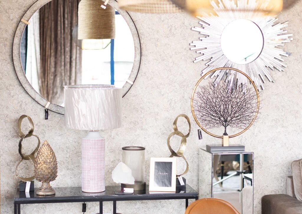 Modern console table styling with decorative mirrors, lamps and accessories — AK Interior, Cork Ireland